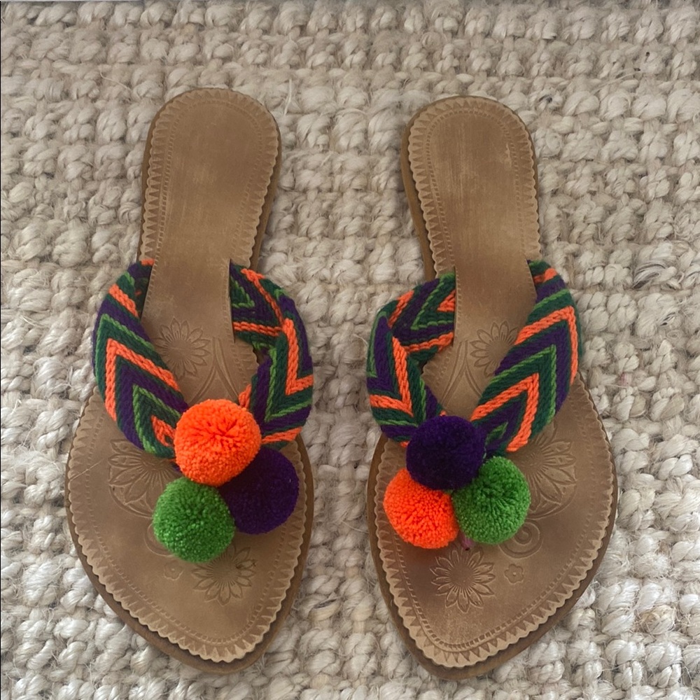 Authentic Colombian Colorful Pom-Pom Sandals